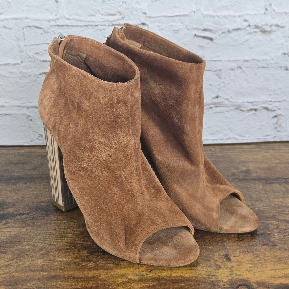 Alberto Fermani Brown Suede Peep Toe Ankle Booties EU 38.5 Block Heel Italy
